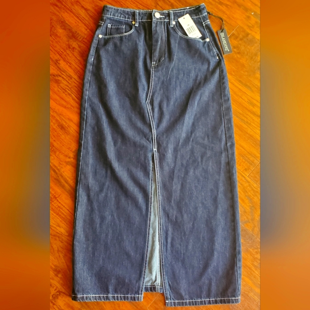 Blank NYC Indigo Denim Maxi Skirt
